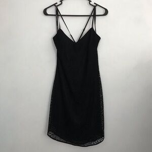 Bisou Bisou Sz 4 Womens Black Spaghetti Strap Tank Mini Dress Lace Textured